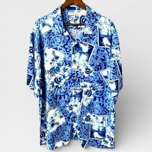 CARIBBEAN Men’s Hawaiian Shirt | Blue Floral /‎ Postcard Print | Size Large